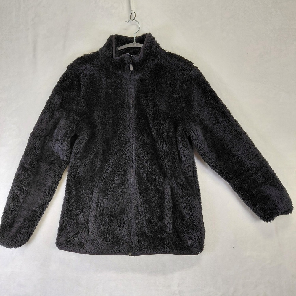 Fila‎ Sport Womens Black Full Zip Fuzzy Fleece Jacket Mock Neck Size M